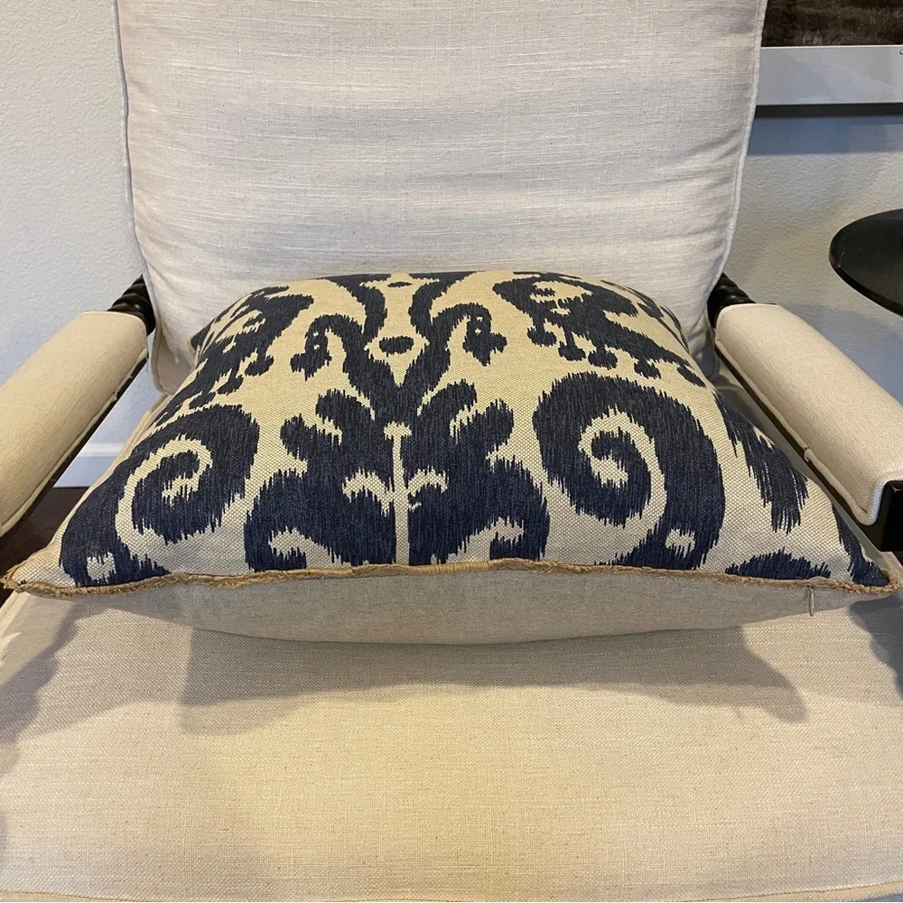 Lacefield Marrakesh Batik Blue Ikat Pillow Jute Eyelash Trim Down Insert